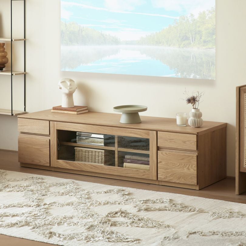 ASTER アスター TV SET2 オーク (150天板 + 30TVチェスト + 90TVガラス扉 + 30TVチェスト)
