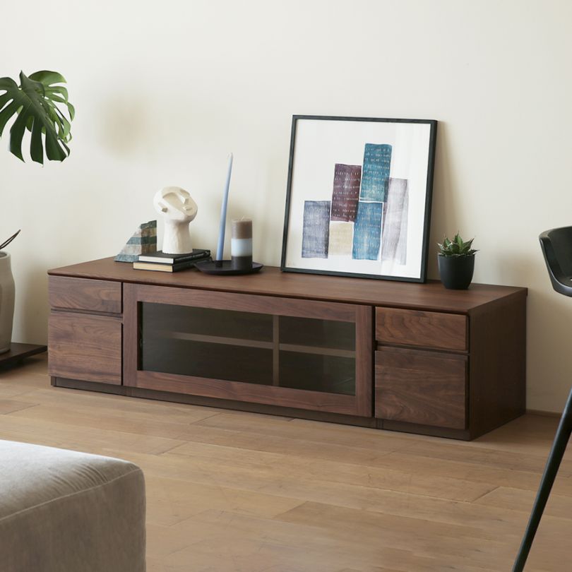ASTER アスター TV SET2 ウォルナット (150天板 + 30TVチェスト + 90TVガラス扉 + 30TVチェスト)