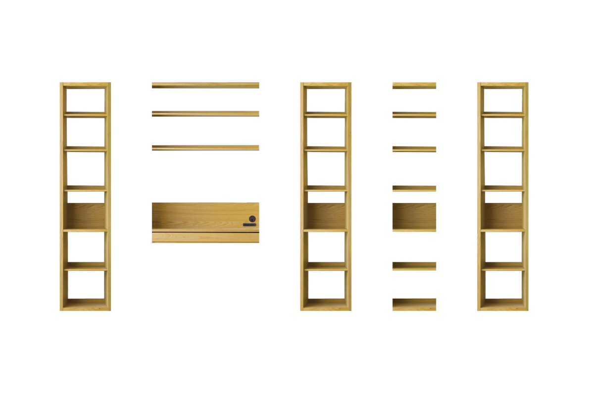 GALLE ガレ 41本棚 + 89デスクパーツ + 41本棚 + 35本棚パーツ + 41本棚 幅 247cm