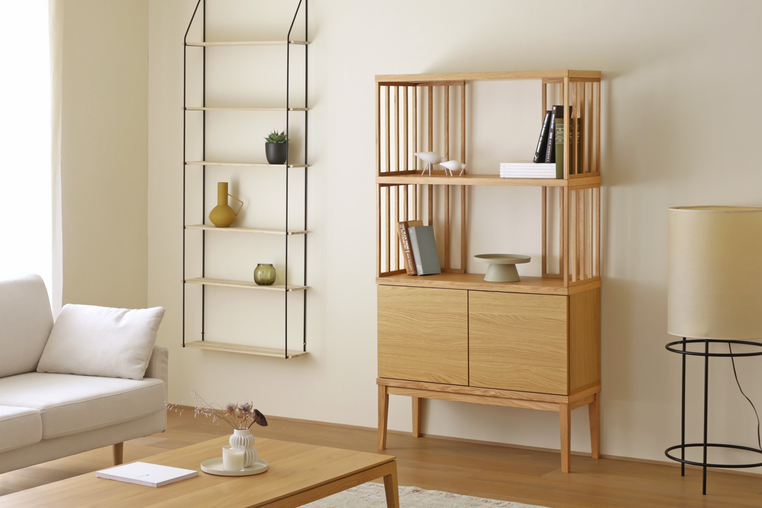 TONG SET3 オーク (W90天板 ＋ W90H42オープンラック ＋ W90棚板 ＋ W90H42オープンラック ＋ W90キャビネット ＋ W90棚付き脚)