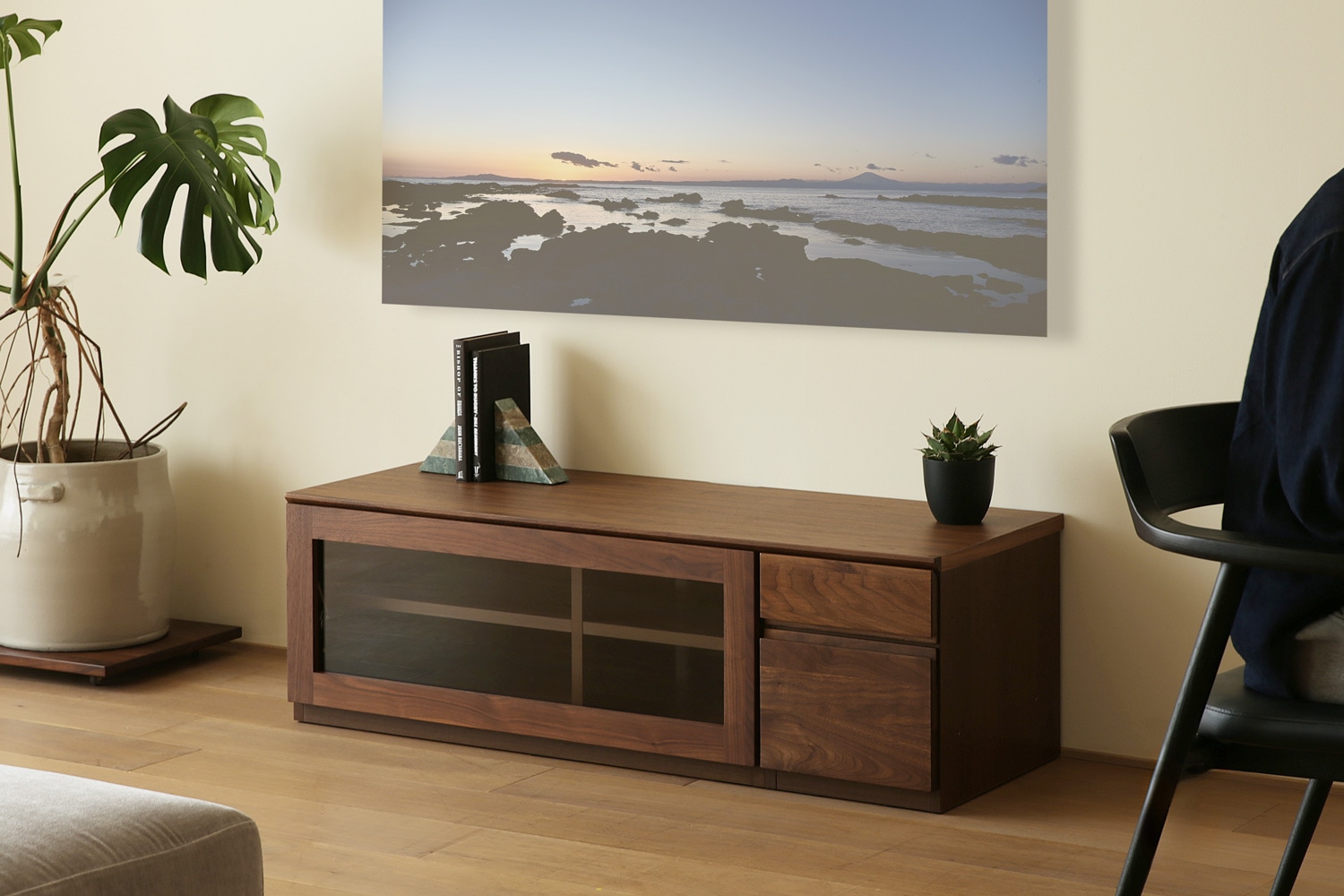 ASTER アスター TV SET1 ウォルナット (120天板 + 90TVガラス扉 + 30TVチェスト)