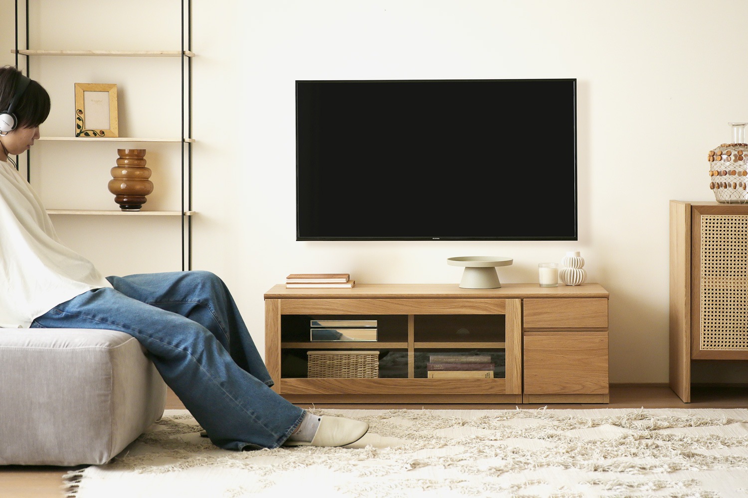 ASTER アスター TV SET1 ウォルナット (120天板 + 90TVガラス扉 + 30TVチェスト)