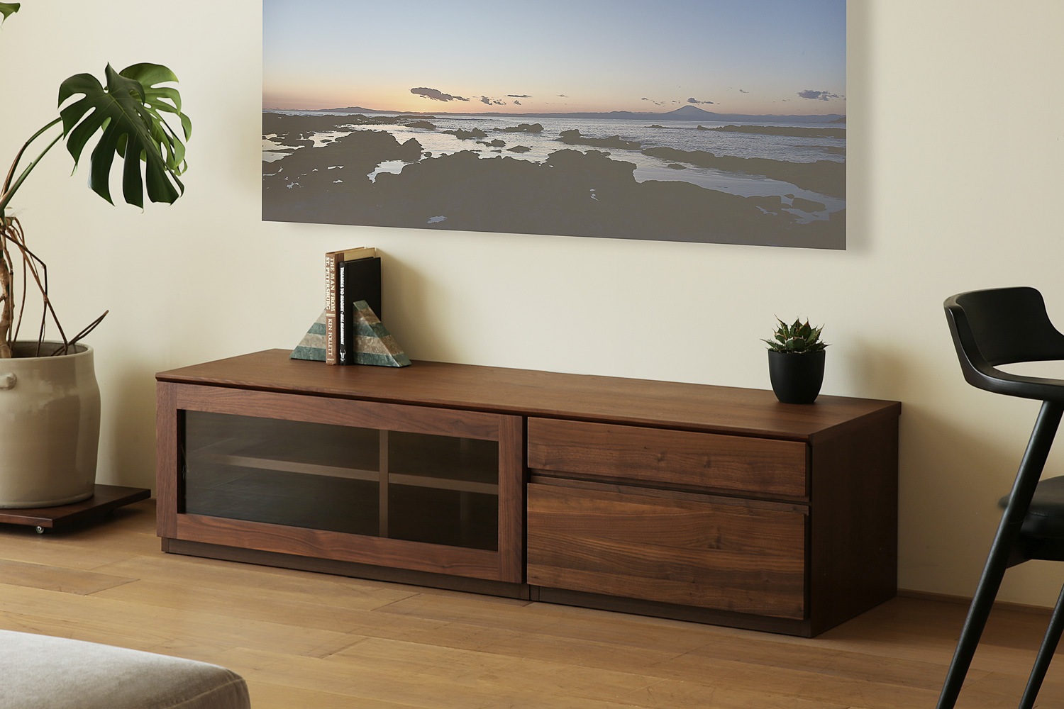 ASTER アスター TV SET3 ウォルナット (150TV天板 + 90TVガラス扉 + 60TVチェスト)