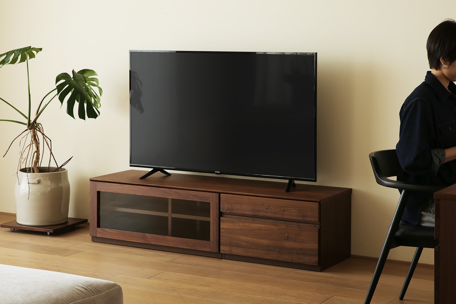 ASTER アスター TV SET3 ウォルナット (150TV天板 + 90TVガラス扉 + 60TVチェスト)