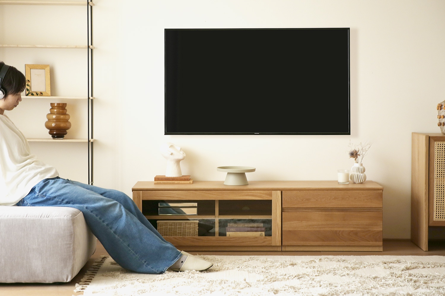 ASTER アスター TV SET3 ウォルナット (150TV天板 + 90TVガラス扉 + 60TVチェスト)