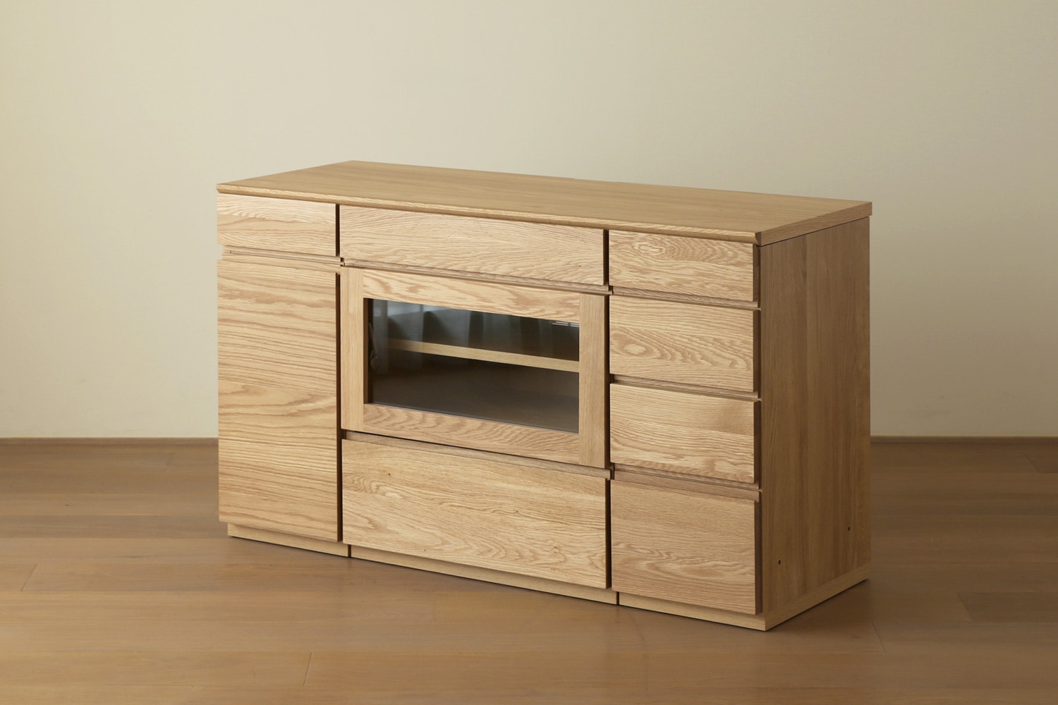 ASTER アスター LIVING SET4 オーク (120天板 + 30キャビネット + 60ガラス扉 + 30チェスト)