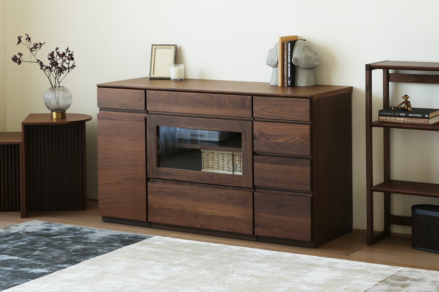 ASTER アスター LIVING SET4 オーク (120天板 + 30キャビネット + 60ガラス扉 + 30チェスト)