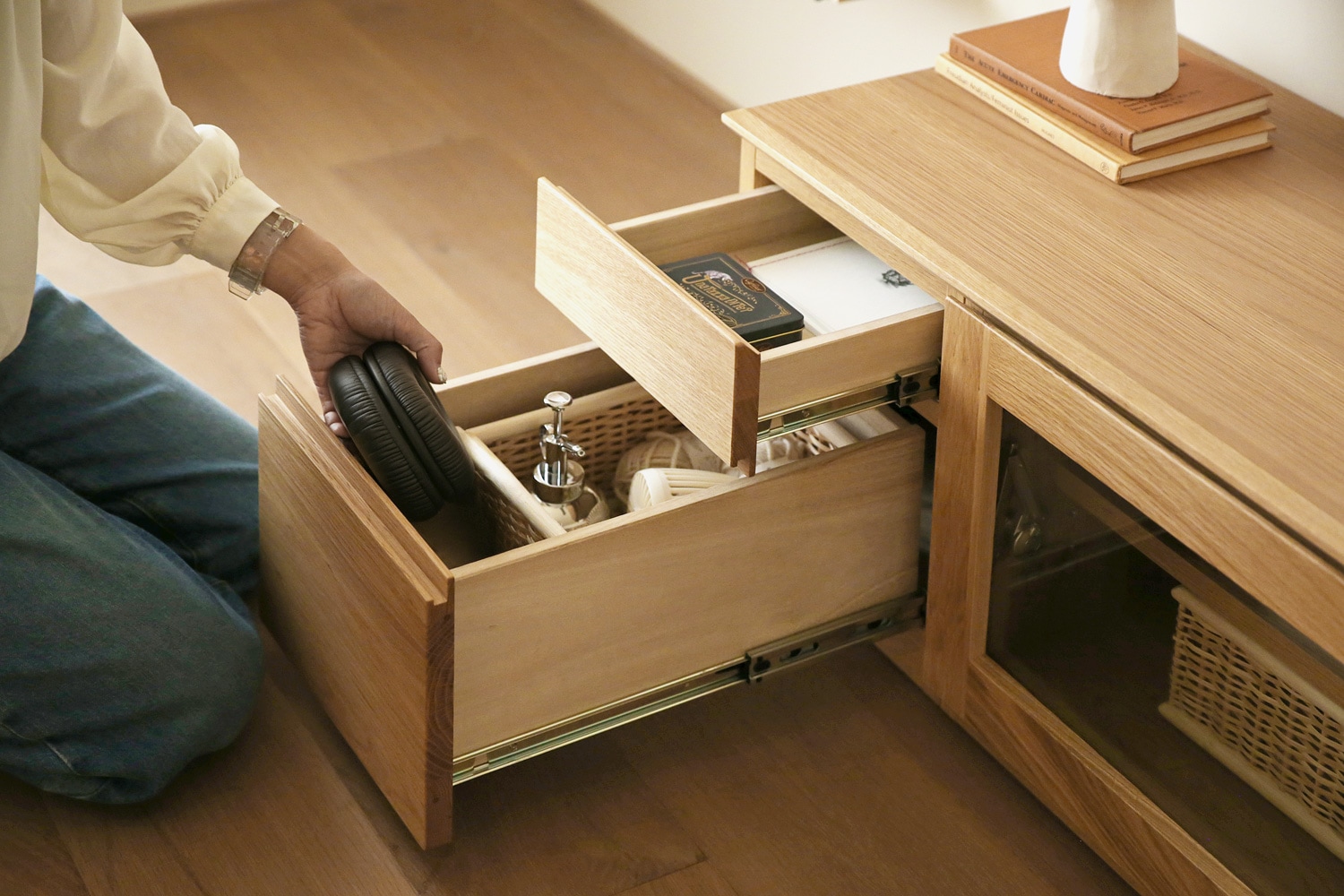 ASTER アスター TV SET2 オーク (150天板 + 30TVチェスト + 90TVガラス扉 + 30TVチェスト)