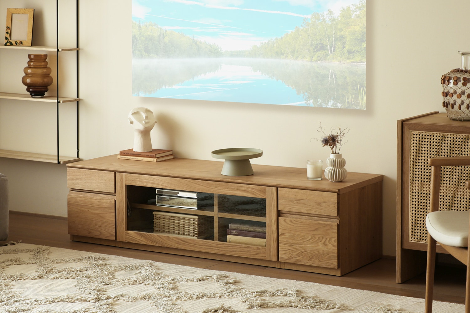 ASTER アスター TV SET2 オーク (150天板 + 30TVチェスト + 90TVガラス扉 + 30TVチェスト)