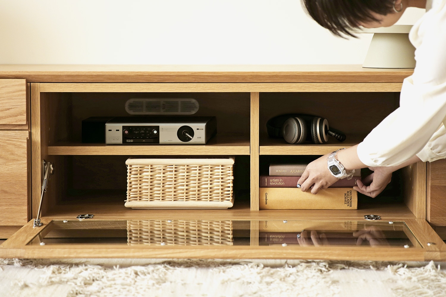 ASTER アスター TV SET2 オーク (150天板 + 30TVチェスト + 90TVガラス扉 + 30TVチェスト)