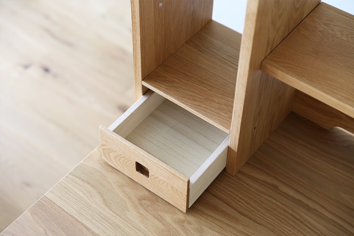 PLAIN DESK SET2 オーダー突板天板 (幅90cm奥行55cm)＋片脚パーツ 天板奥行き 55cm～70cm用 + 片脚パーツ 天板奥行き55cm～70cm用 + オーダー上置きタイプB (幅90cm)