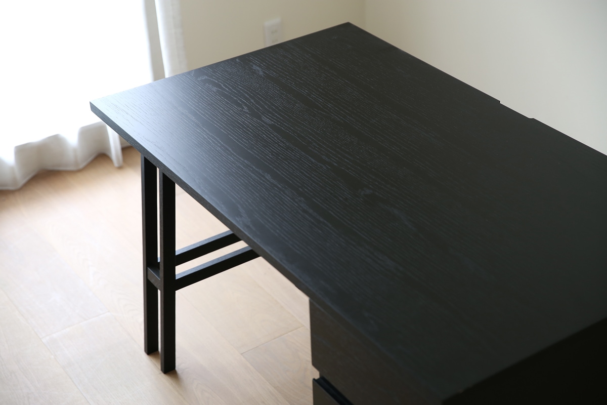 PLAIN DESK SET2 オーダー突板天板 (幅90cm奥行55cm)＋片脚パーツ 天板奥行き 55cm～70cm用 + 片脚パーツ 天板奥行き55cm～70cm用 + オーダー上置きタイプB (幅90cm)