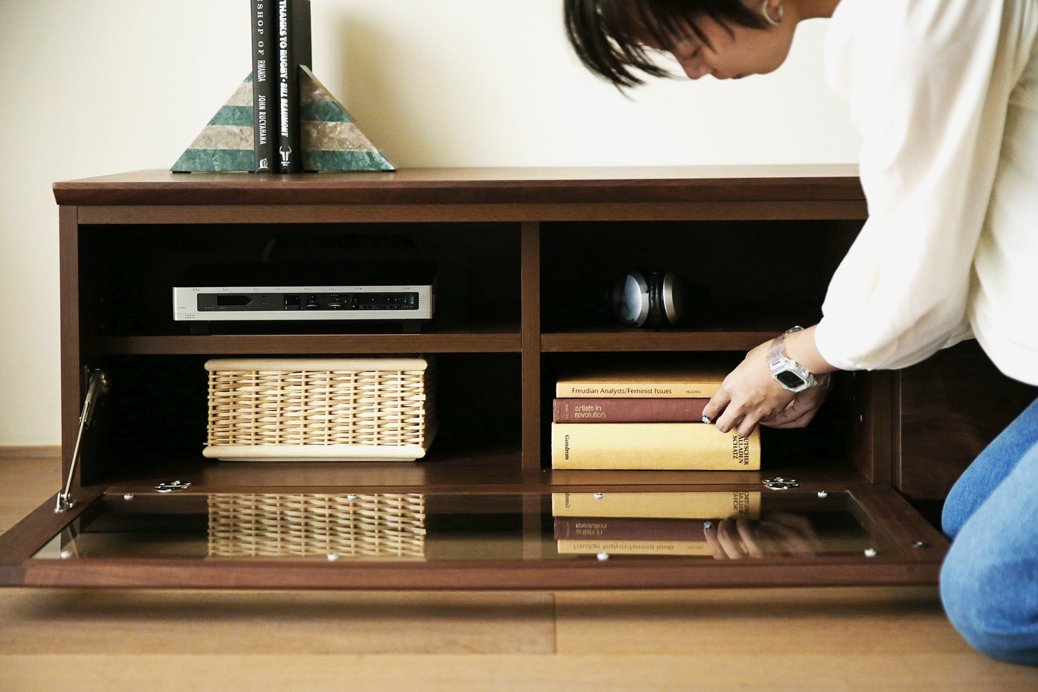 ASTER アスター TV SET2 ウォルナット (150天板 + 30TVチェスト + 90TVガラス扉 + 30TVチェスト)
