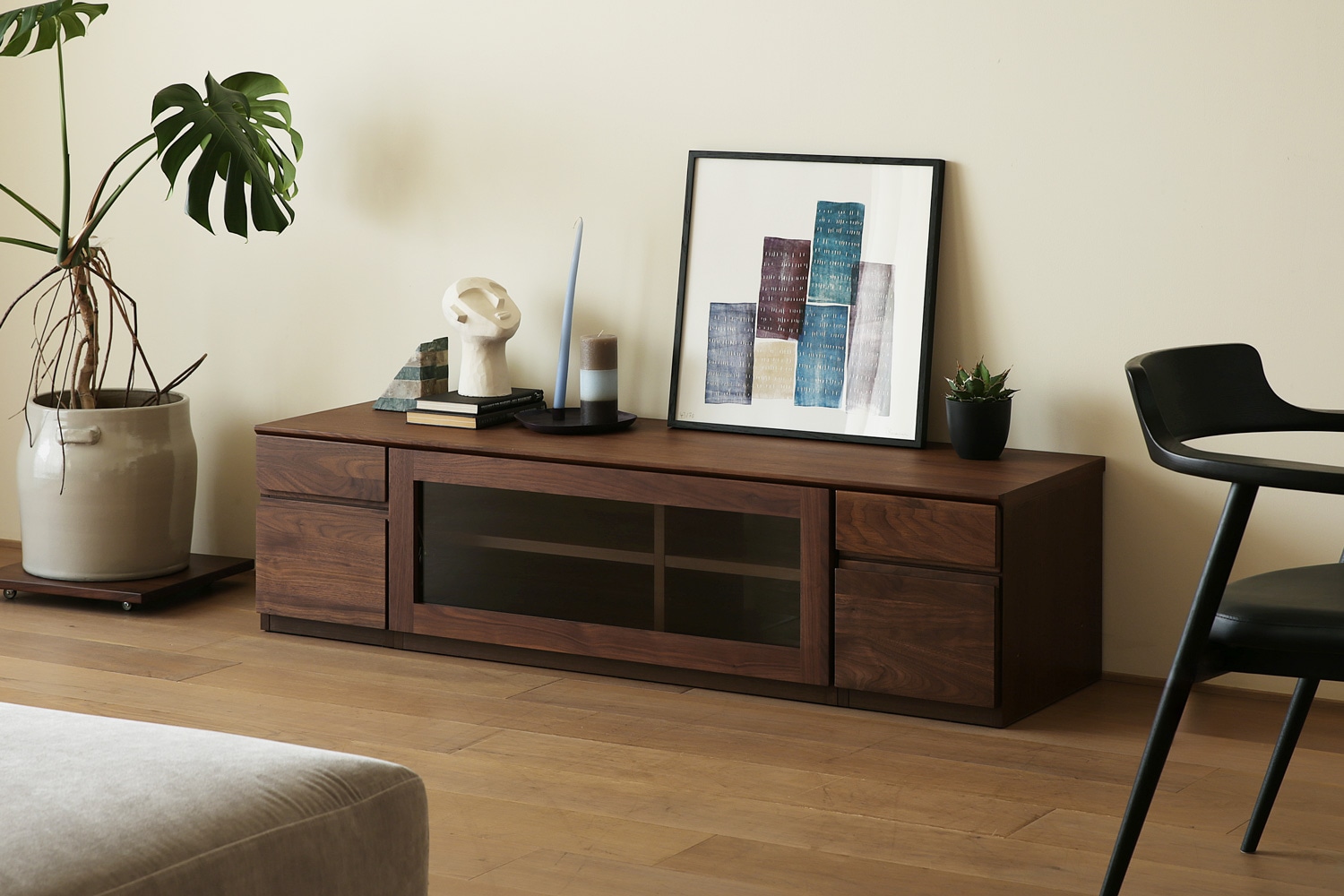 ASTER アスター TV SET2 ウォルナット (150天板 + 30TVチェスト + 90TVガラス扉 + 30TVチェスト)