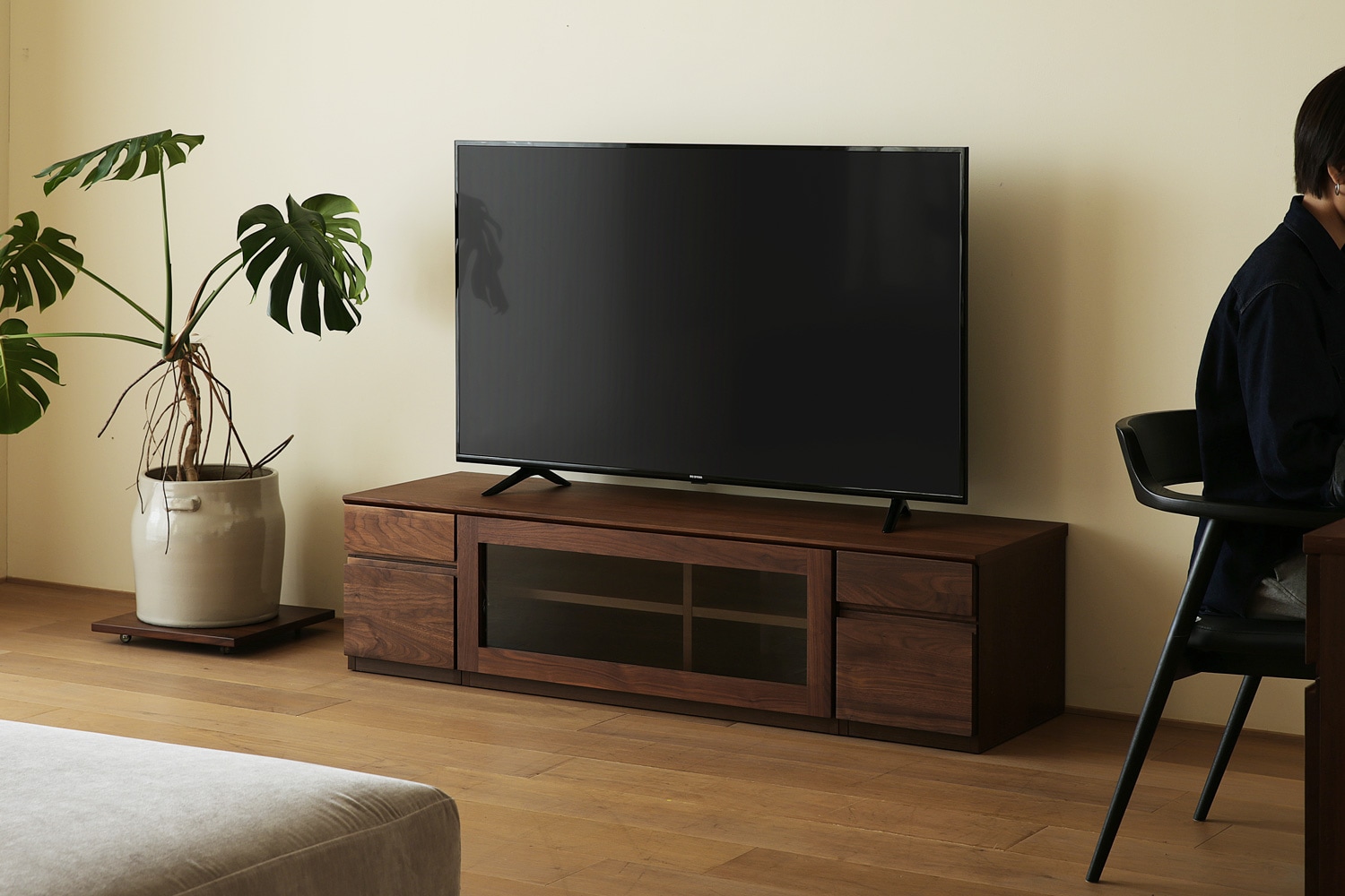 ASTER アスター TV SET2 ウォルナット (150天板 + 30TVチェスト + 90TVガラス扉 + 30TVチェスト)