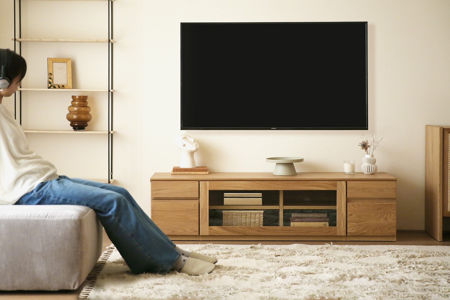 ASTER アスター TV SET2 ウォルナット (150天板 + 30TVチェスト + 90TVガラス扉 + 30TVチェスト)