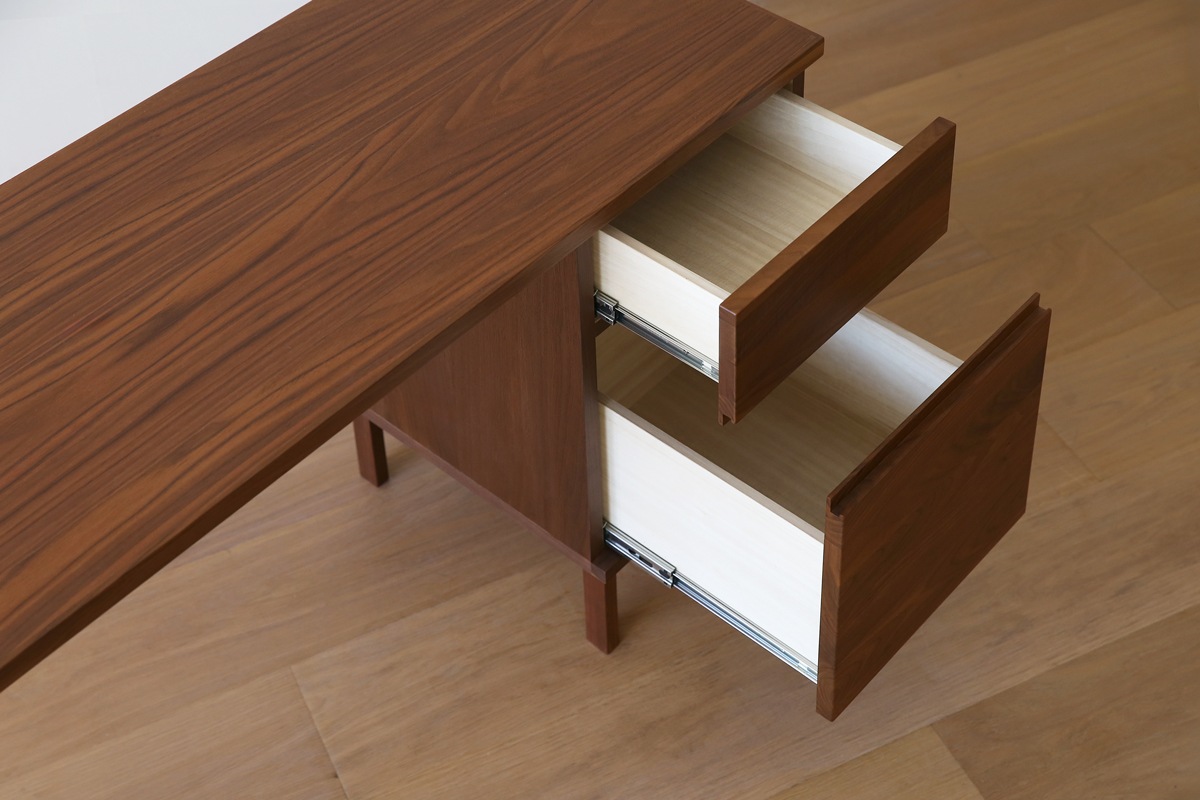 PLAIN DESK プレーンデスク SET3 オーダー突板天板 (幅120cm奥行60cm) + 片脚パーツ 天板奥行き55cm〜70cm用 + 35チェストパーツ 天板奥行き55cm〜70cm用