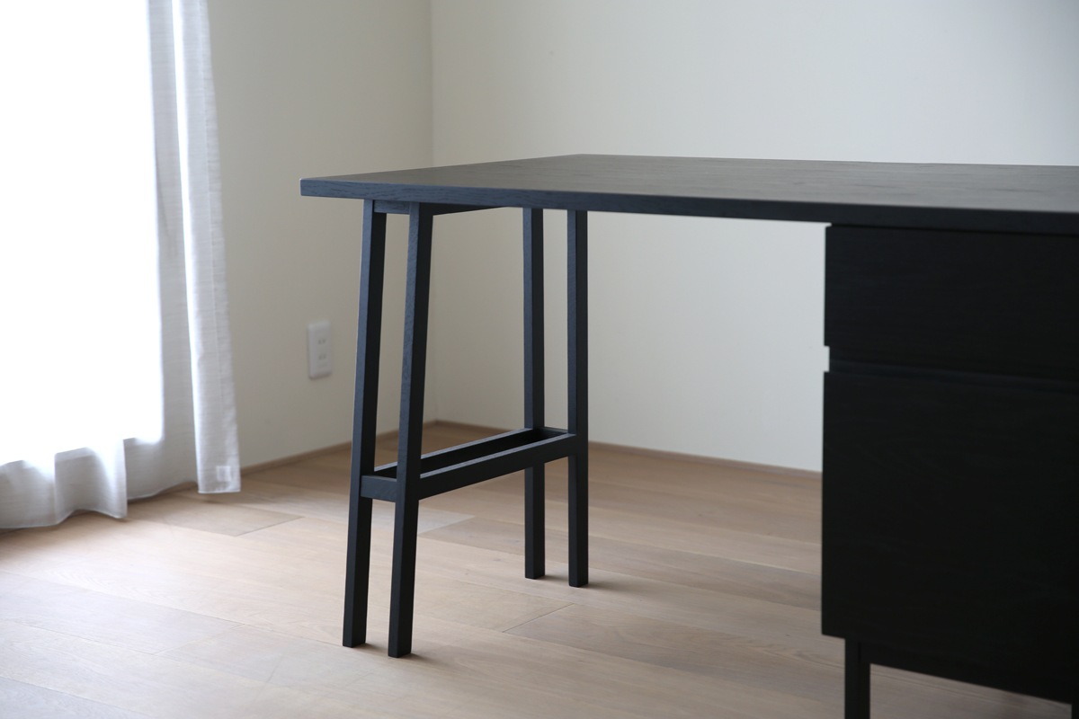 PLAIN DESK プレーンデスク SET3 オーダー突板天板 (幅120cm奥行60cm) + 片脚パーツ 天板奥行き55cm〜70cm用 + 35チェストパーツ 天板奥行き55cm〜70cm用