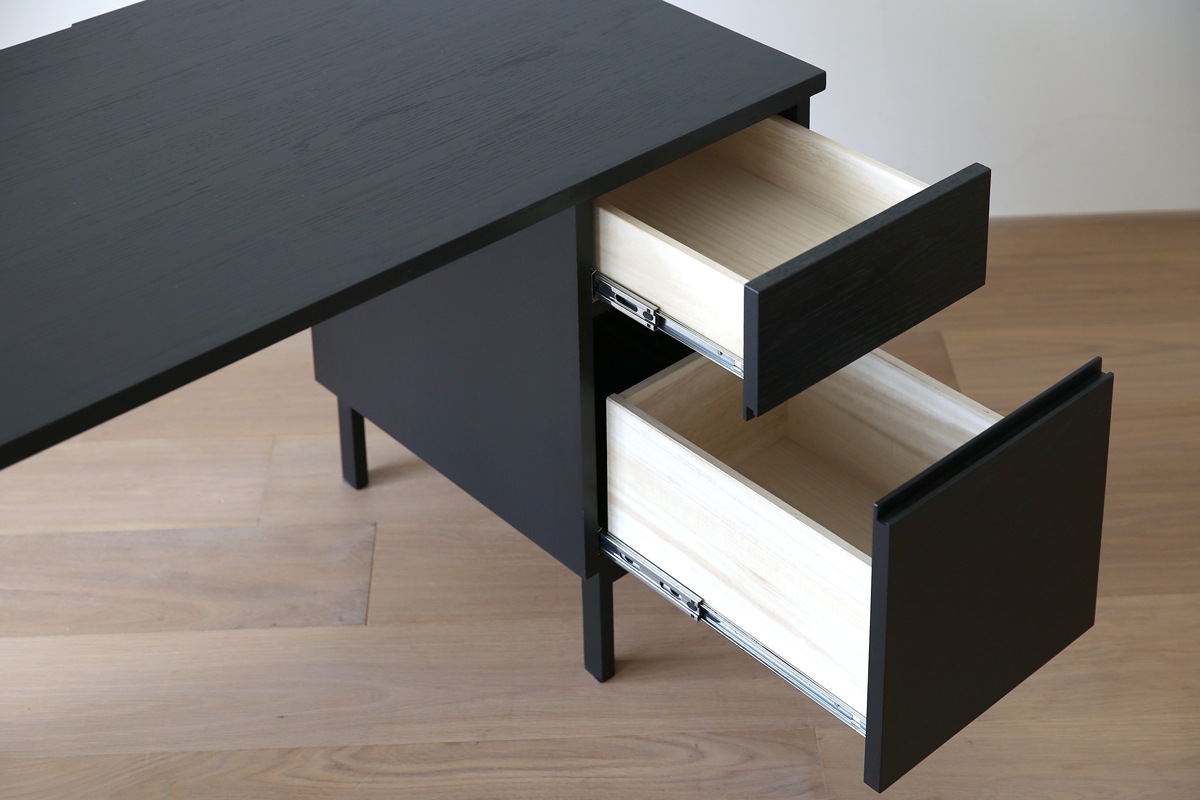 PLAIN DESK プレーンデスク SET3 オーダー突板天板 (幅120cm奥行60cm) + 片脚パーツ 天板奥行き55cm〜70cm用 + 35チェストパーツ 天板奥行き55cm〜70cm用