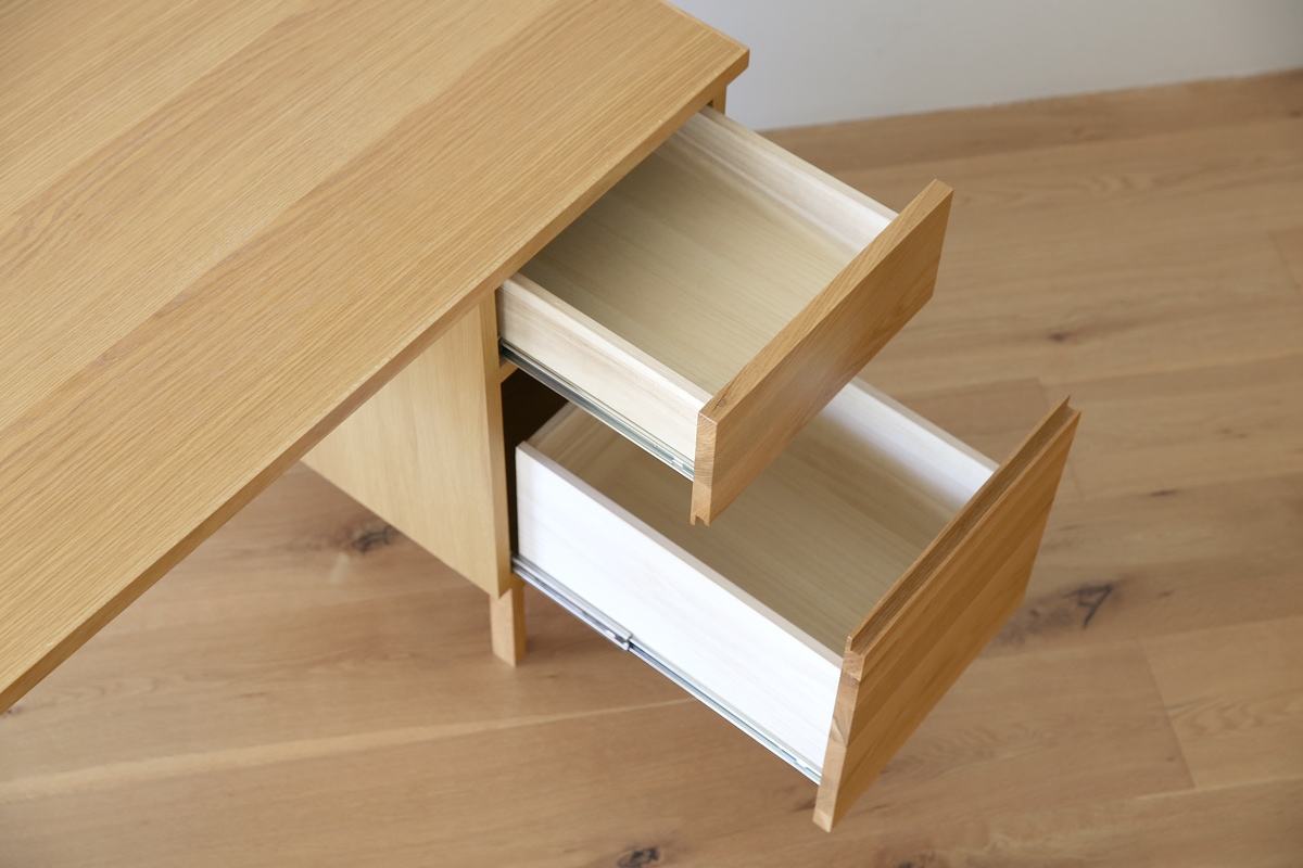 PLAIN DESK プレーンデスク SET3 オーダー突板天板 (幅120cm奥行60cm) + 片脚パーツ 天板奥行き55cm〜70cm用 + 35チェストパーツ 天板奥行き55cm〜70cm用