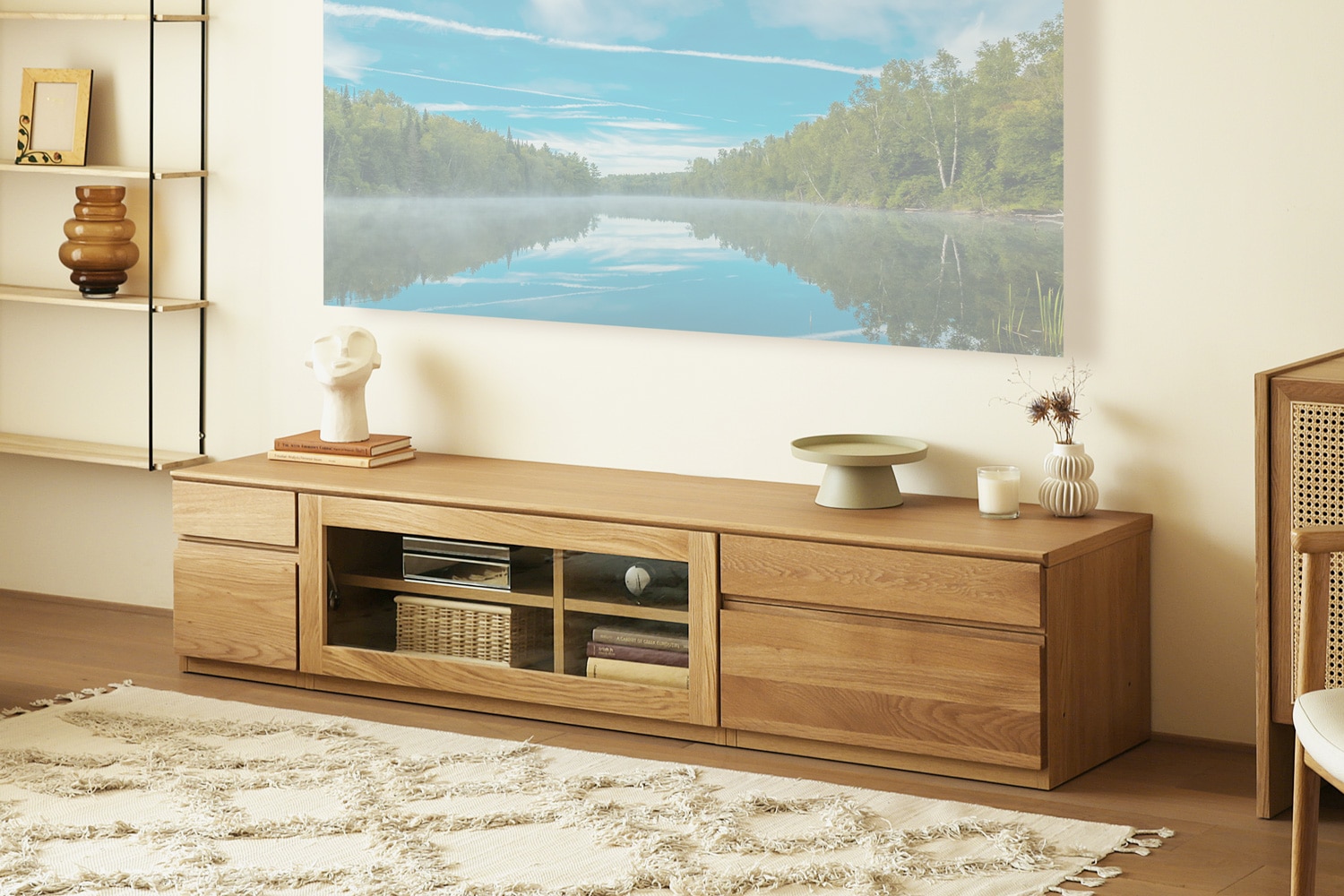 ASTER アスター TV SET4 オーク (180天板 + 30TVチェスト + 90TVガラス扉 + 60TVチェスト)