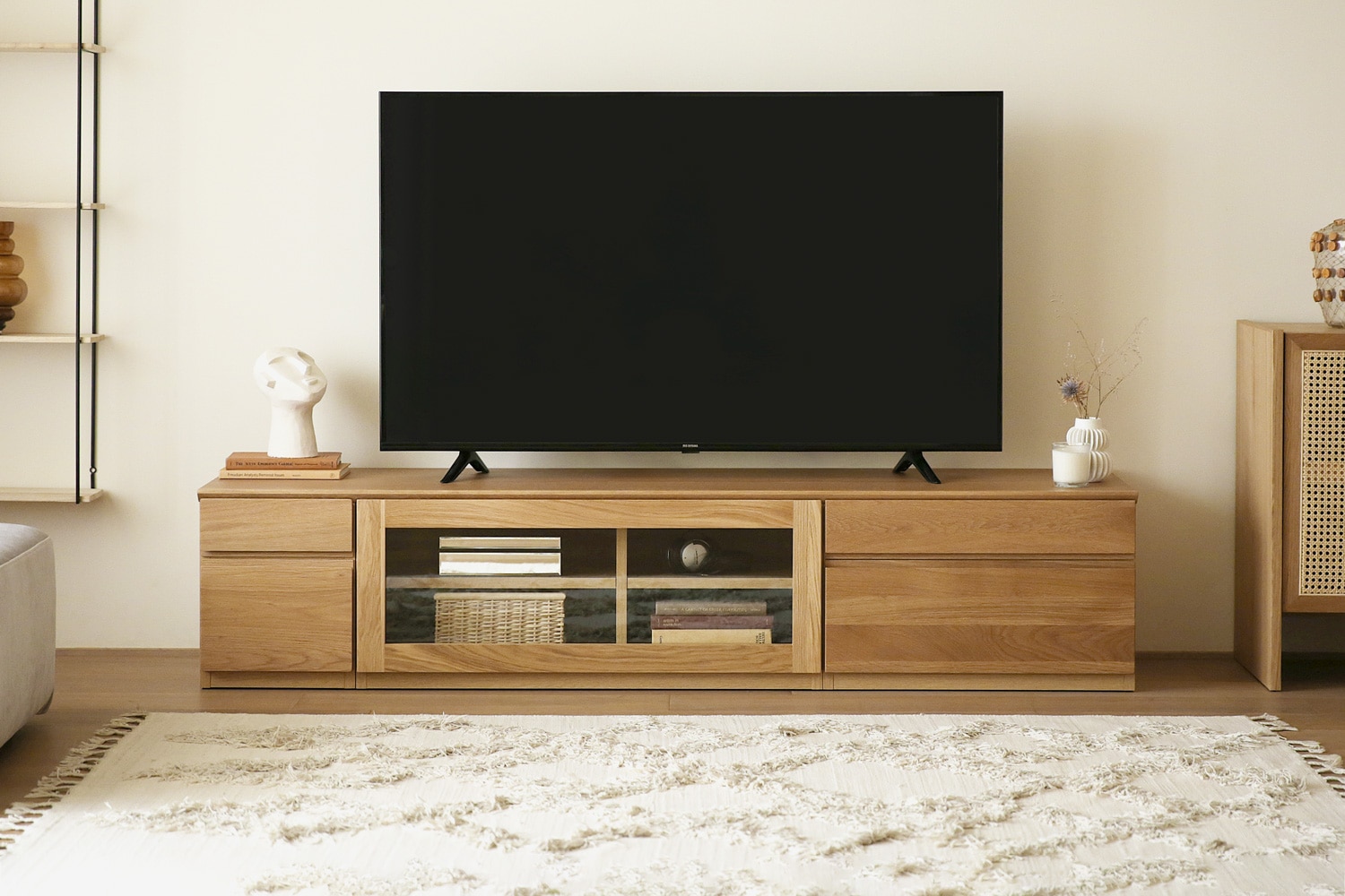 ASTER アスター TV SET4 オーク (180天板 + 30TVチェスト + 90TVガラス扉 + 60TVチェスト)