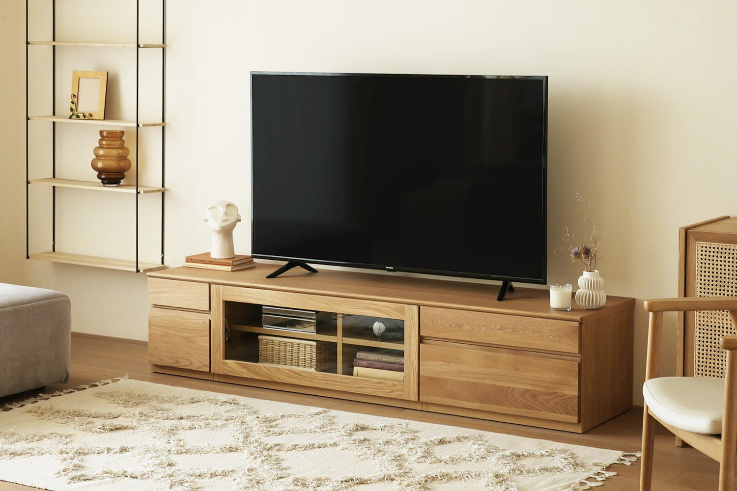 ASTER アスター TV SET4 オーク (180天板 + 30TVチェスト + 90TVガラス扉 + 60TVチェスト)