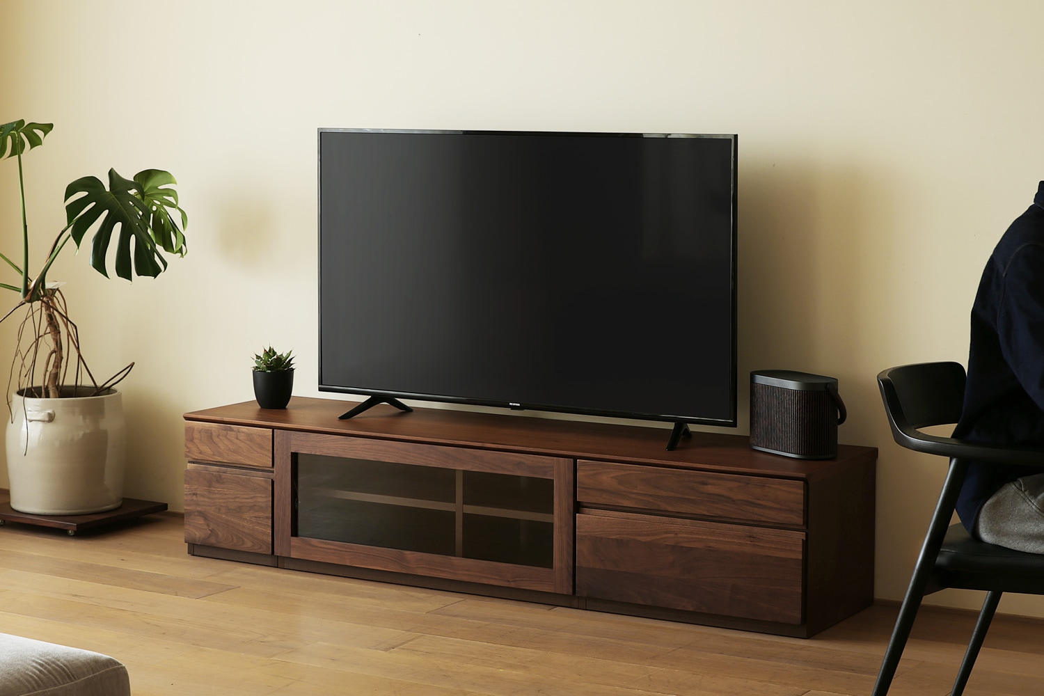 ASTER アスター TV SET4 ウォルナット (180天板 + 30TVチェスト + 90TVガラス扉 + 60TVチェスト)