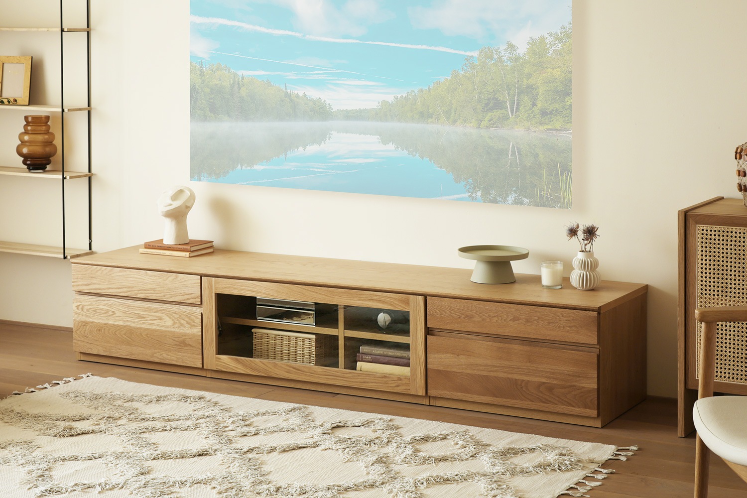 ASTER アスター TV SET5 オーク (210天板 + 60TVチェスト + 90TVガラス扉 +
