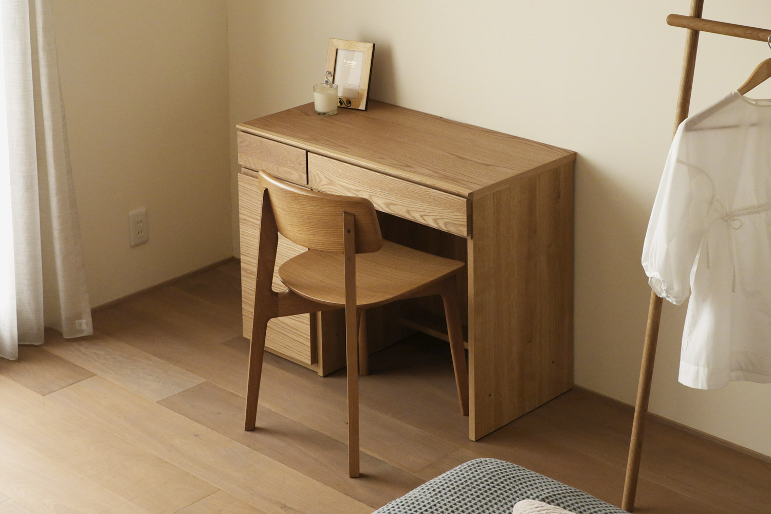 ASTER アスター DESK SET3 オーク (90天板 + 30キャビネット (左開き・右開き) + 60デスク) ※置きミラー別売 ※チェア別売
