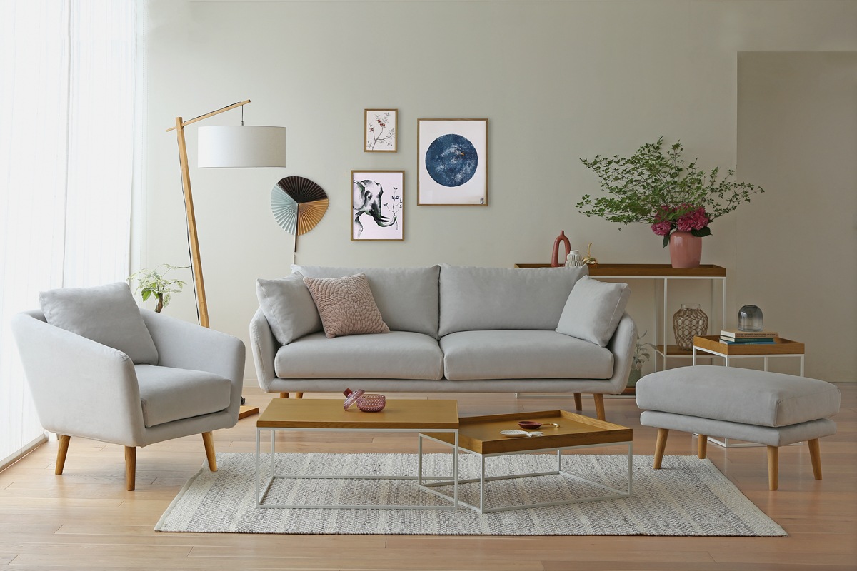 廃番25％OFF】HELEN SOFA 1人掛け グレー色 オーク脚/ウォルナット脚