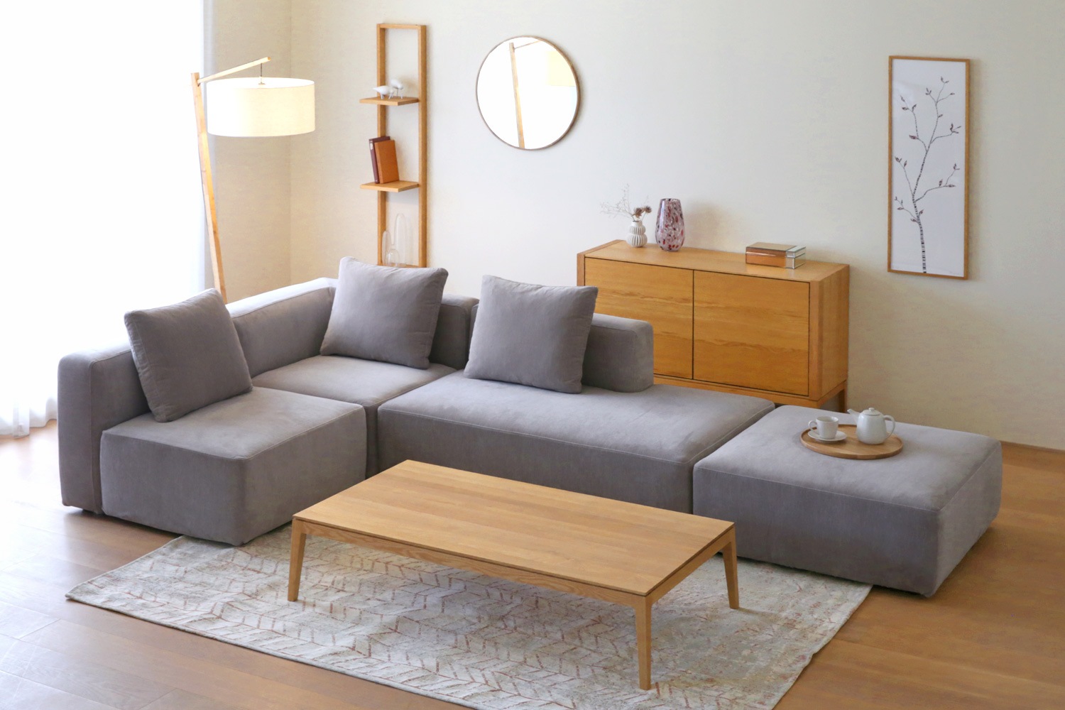SUMOWA SOFA スモワ オットマン 90×90 ライトグレー
