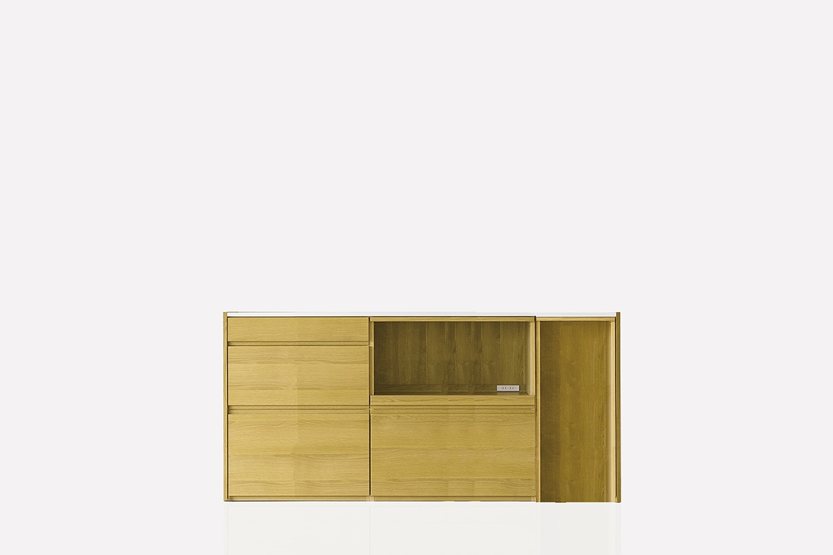 HARVEST SET5 オーダー天板 (幅196cm)＋下台用サイドパネル (左右セット) ＋ 70 引出下台＋ 84 オープン下台＋４２ダストボックス オーク/ウォルナット