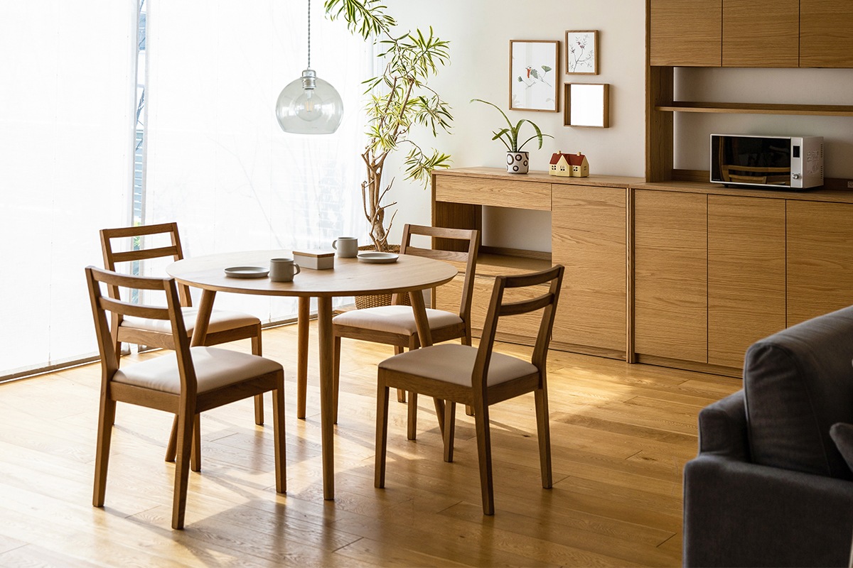 ダイニングセット 4人用 【C12】 MALLOON DINING TABLE + PLAIN CHAIR×4 【在庫品：3営業日以内に発送可】