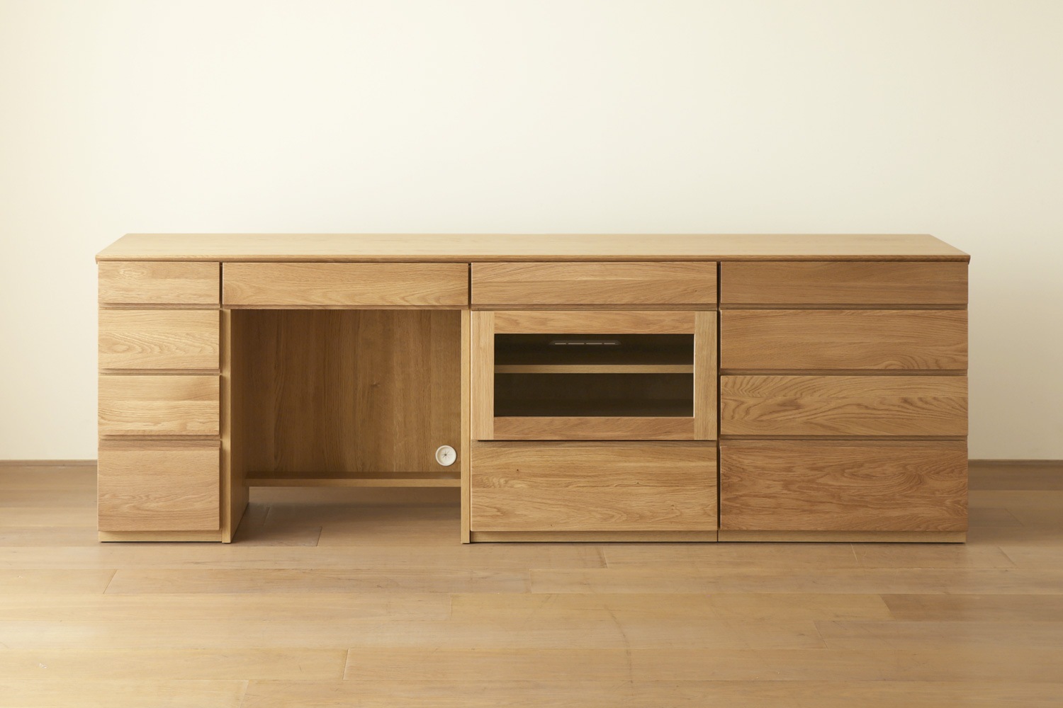 ASTER アスター DESK SET11 オーク (210天板 + 30チェスト + 60デスク + 60ガラス扉 + 60チェスト) ※チェア別売 