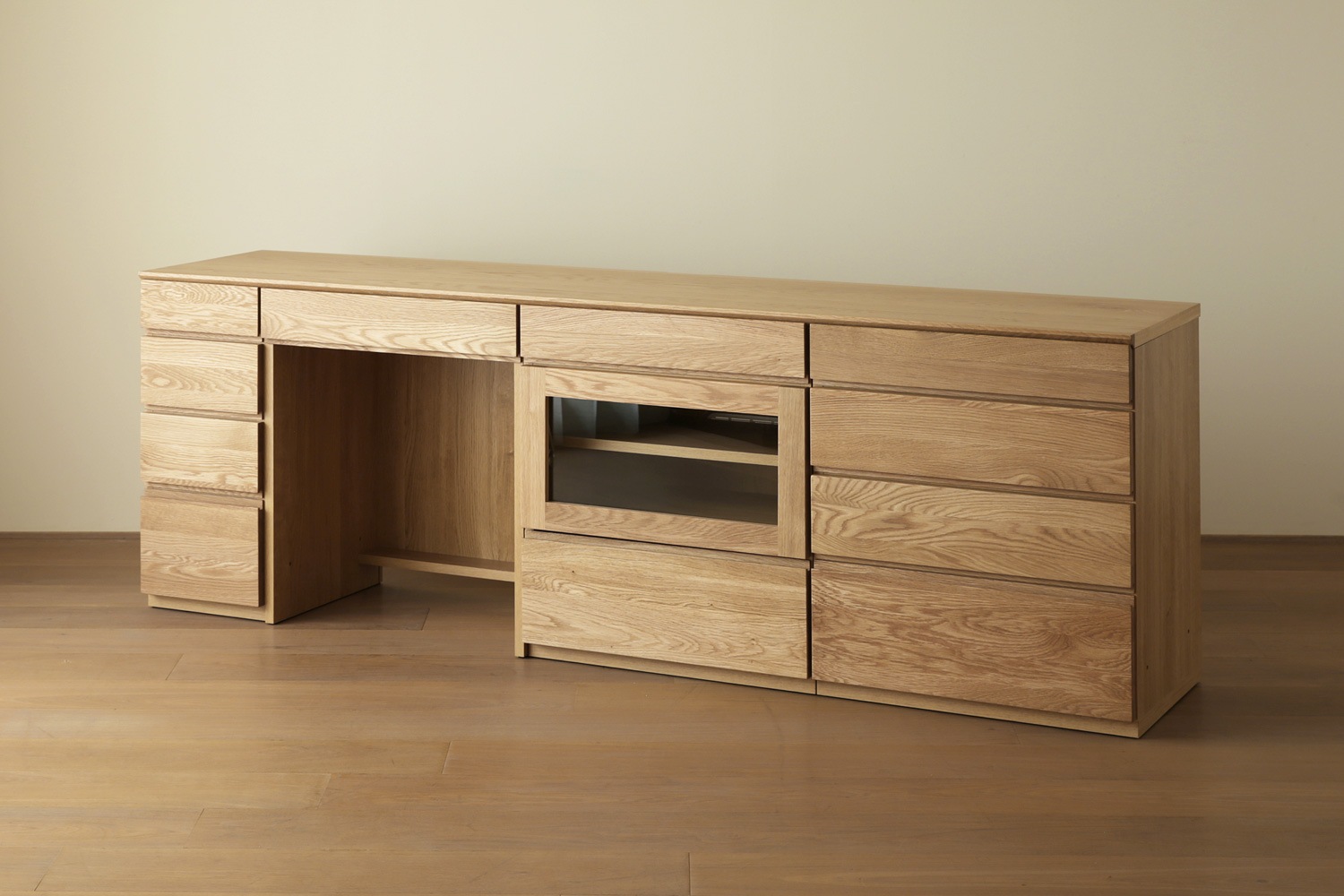 ASTER アスター DESK SET11 オーク (210天板 + 30チェスト + 60デスク + 60ガラス扉 + 60チェスト) ※チェア別売 