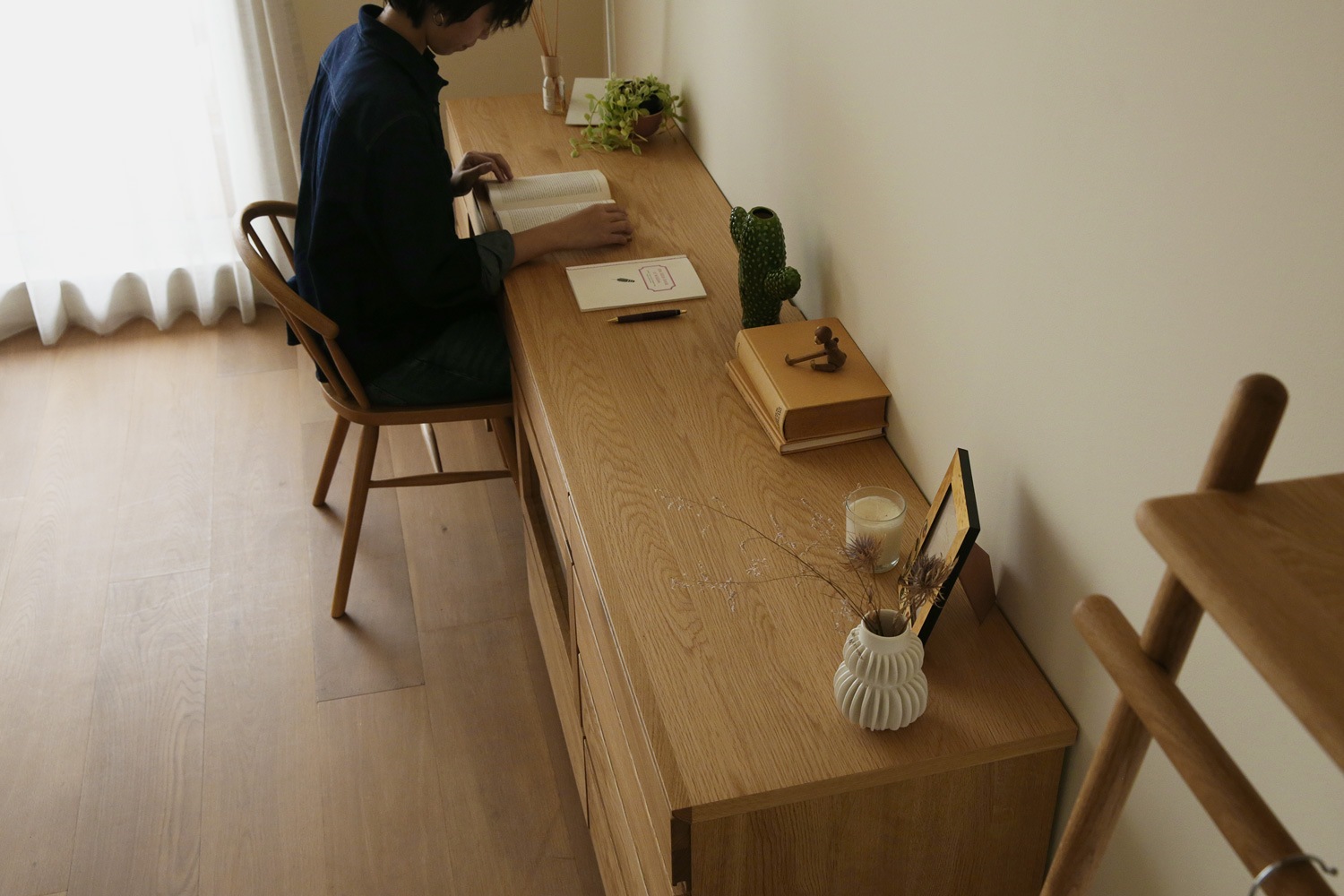 ASTER アスター DESK SET11 オーク (210天板 + 30チェスト + 60デスク + 60ガラス扉 + 60チェスト) ※チェア別売 