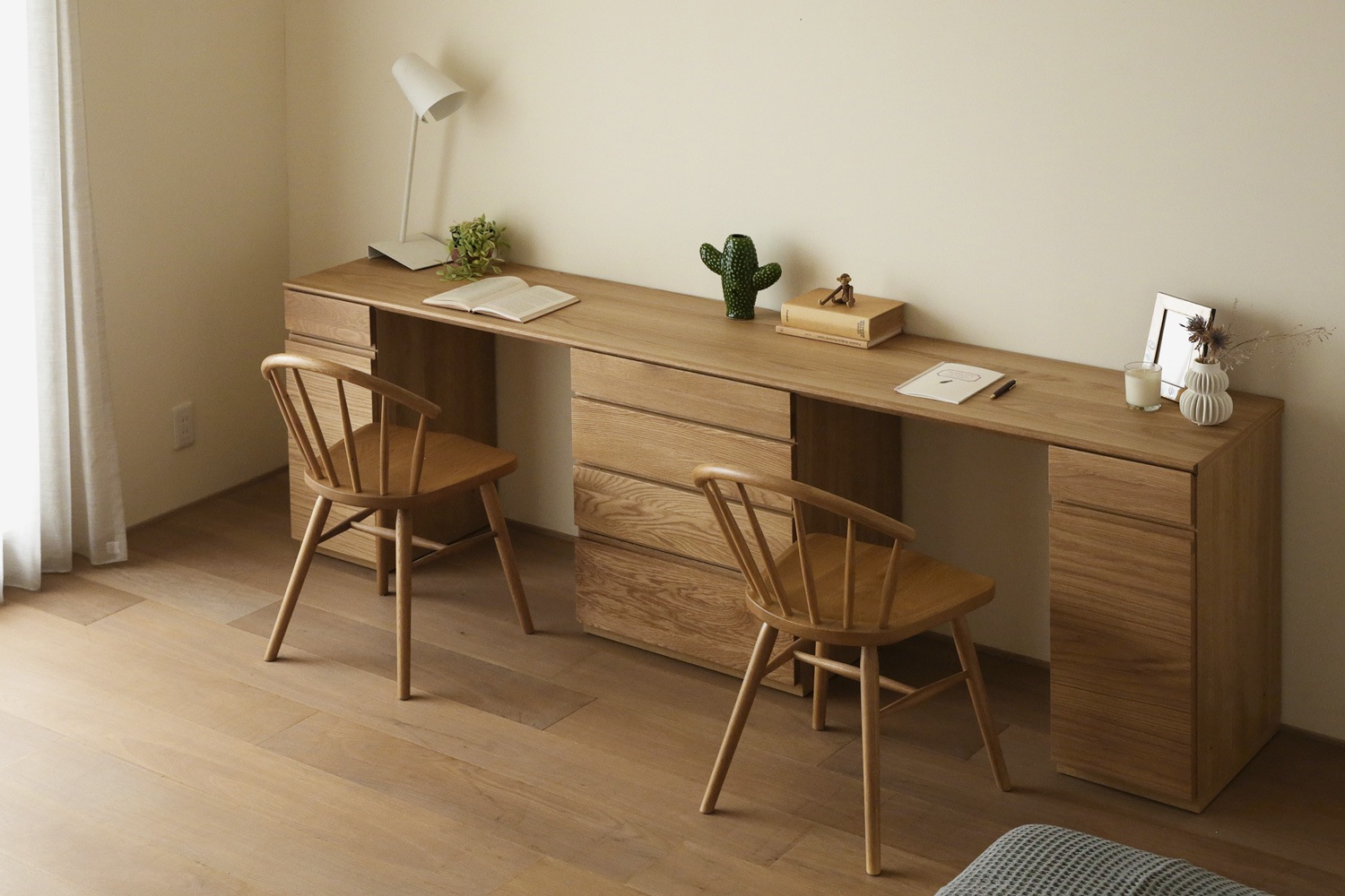 ASTER アスター DESK SET12 オーク (240天板 + 30キャビネット (左開き) + 60チェスト + 30キャビネット (右開き)) ※チェア別売 