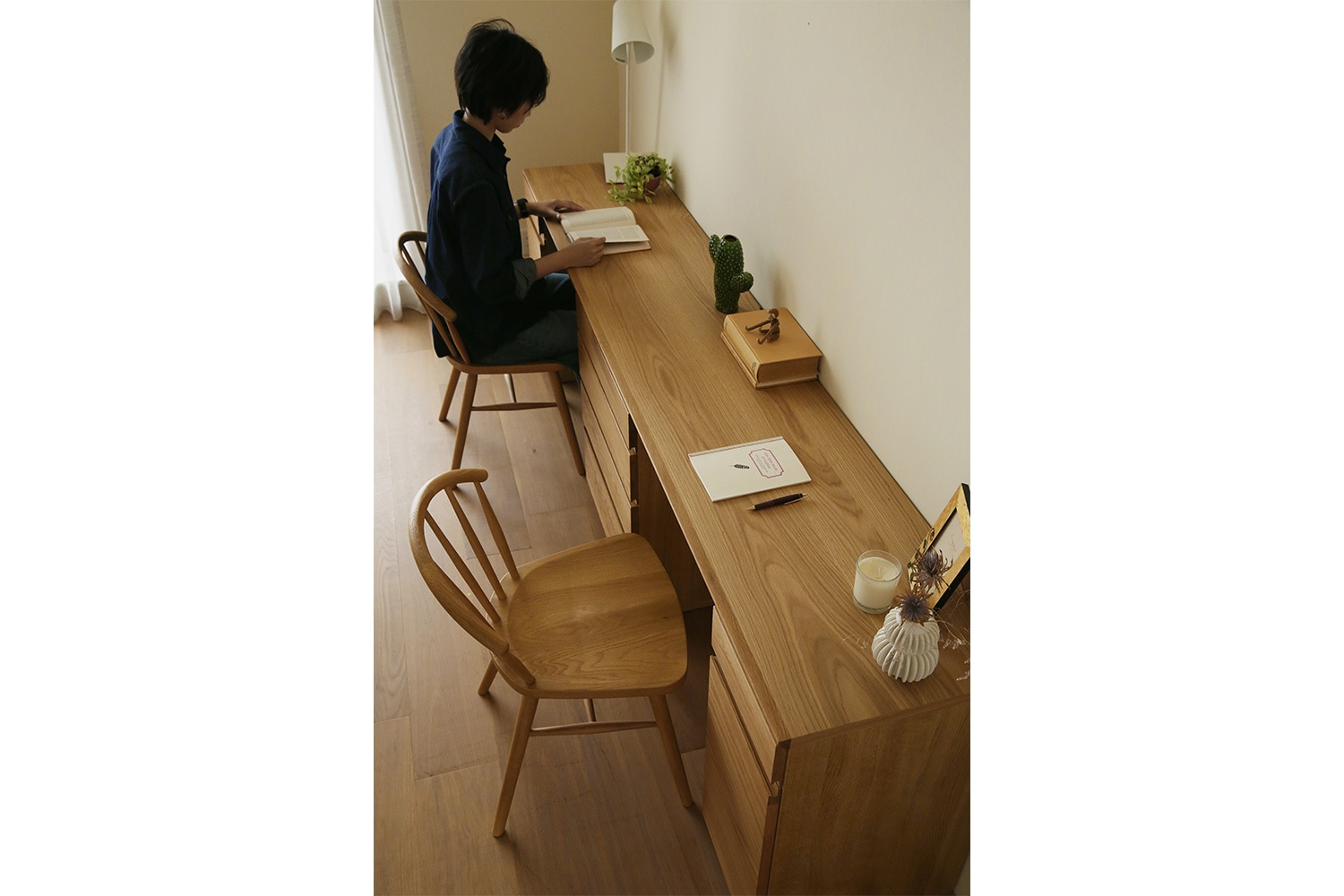 ASTER アスター DESK SET12 オーク (240天板 + 30キャビネット (左開き) + 60チェスト + 30キャビネット (右開き)) ※チェア別売 