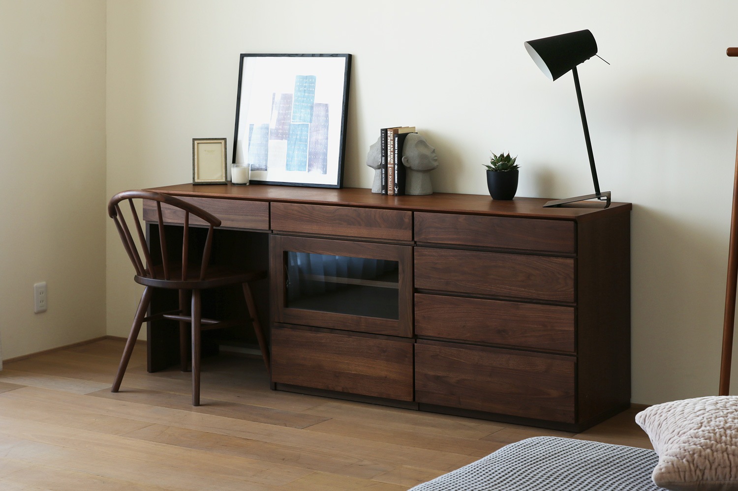 ASTER アスター DESK SET9 オーク (180天板 + 60デスク ＋ 60ガラス扉 + 60チェスト) ※チェア別売