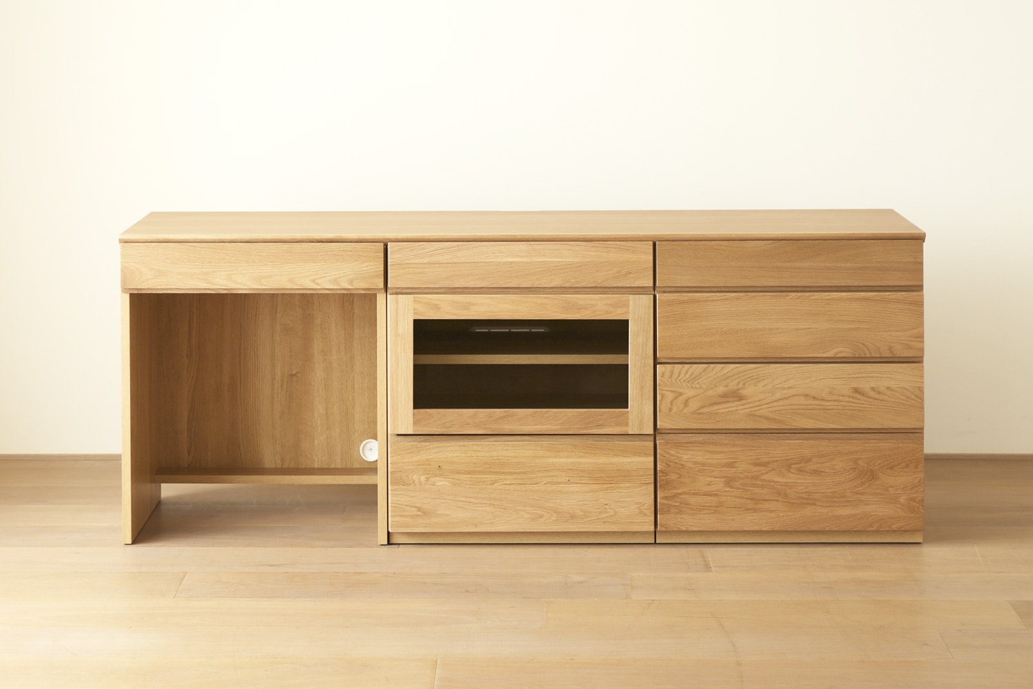 ASTER アスター DESK SET9 オーク (180天板 + 60デスク ＋ 60ガラス扉 + 60チェスト) ※チェア別売