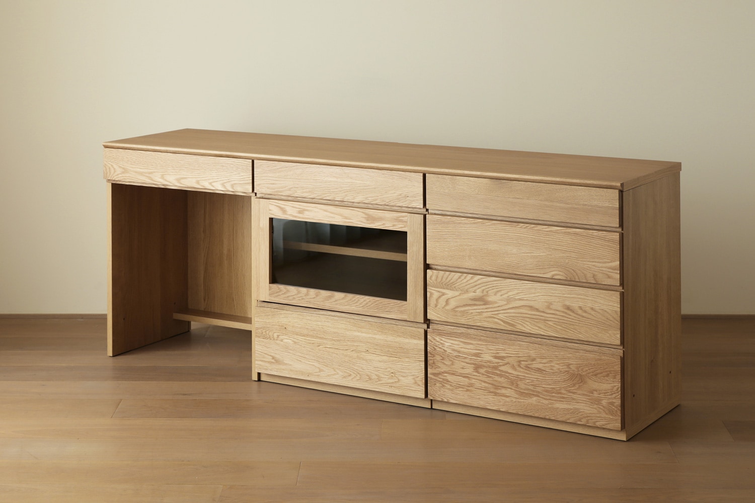 ASTER アスター DESK SET9 オーク (180天板 + 60デスク ＋ 60ガラス扉 + 60チェスト) ※チェア別売