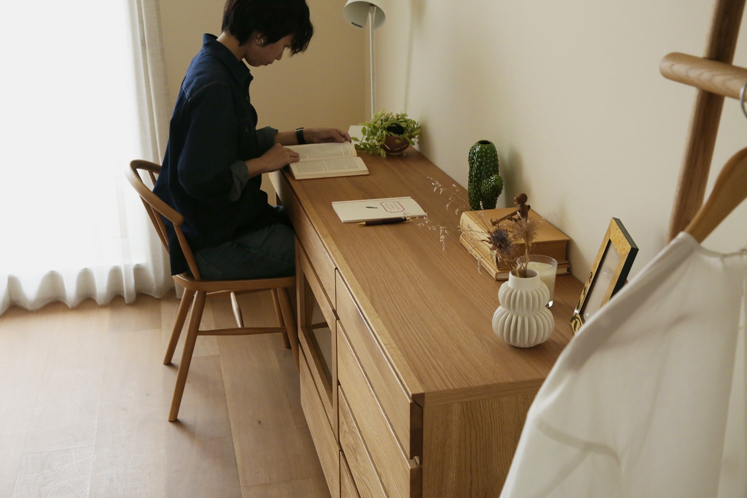 ASTER アスター DESK SET9 オーク (180天板 + 60デスク ＋ 60ガラス扉 + 60チェスト) ※チェア別売