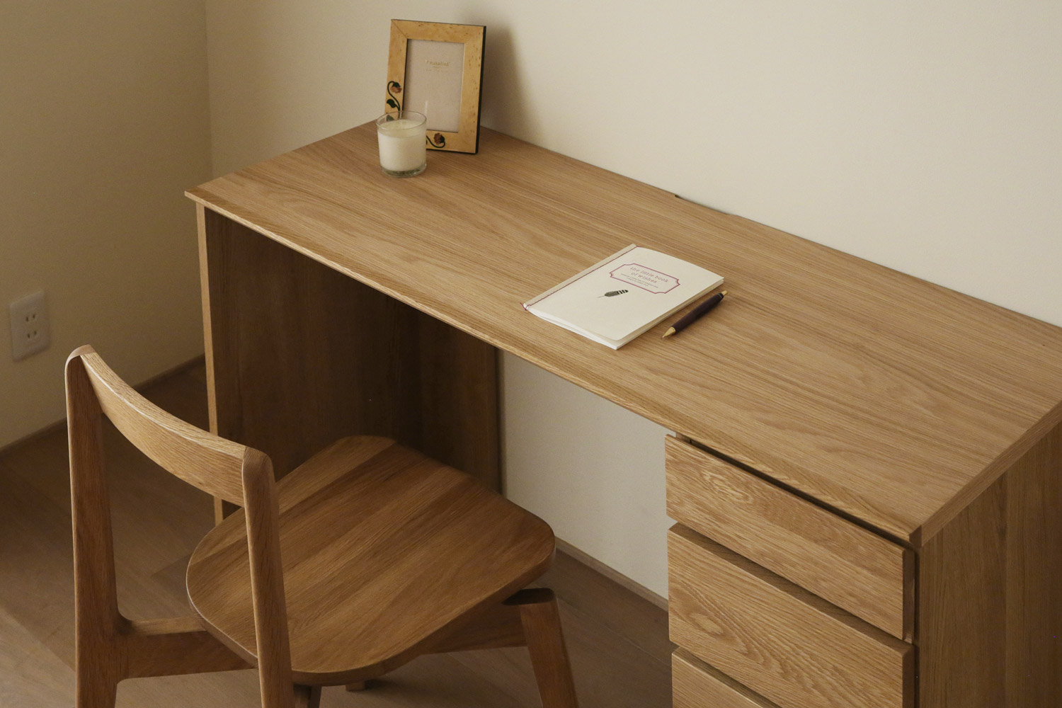ASTER アスター DESK SET6 オーク (120天板 + サイドパネル（右・左） + 30チェスト) ※チェア別売