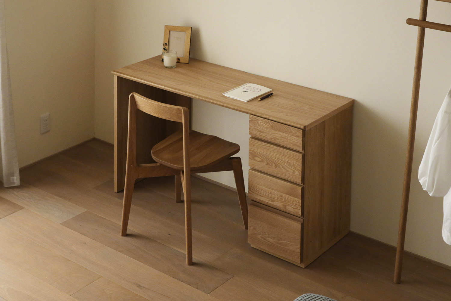 ASTER アスター DESK SET6 オーク (120天板 + サイドパネル（右・左） + 30チェスト) ※チェア別売