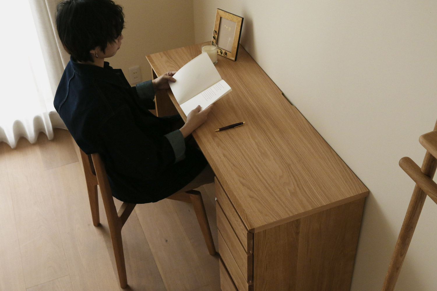 ASTER アスター DESK SET6 オーク (120天板 + サイドパネル（右・左） + 30チェスト) ※チェア別売