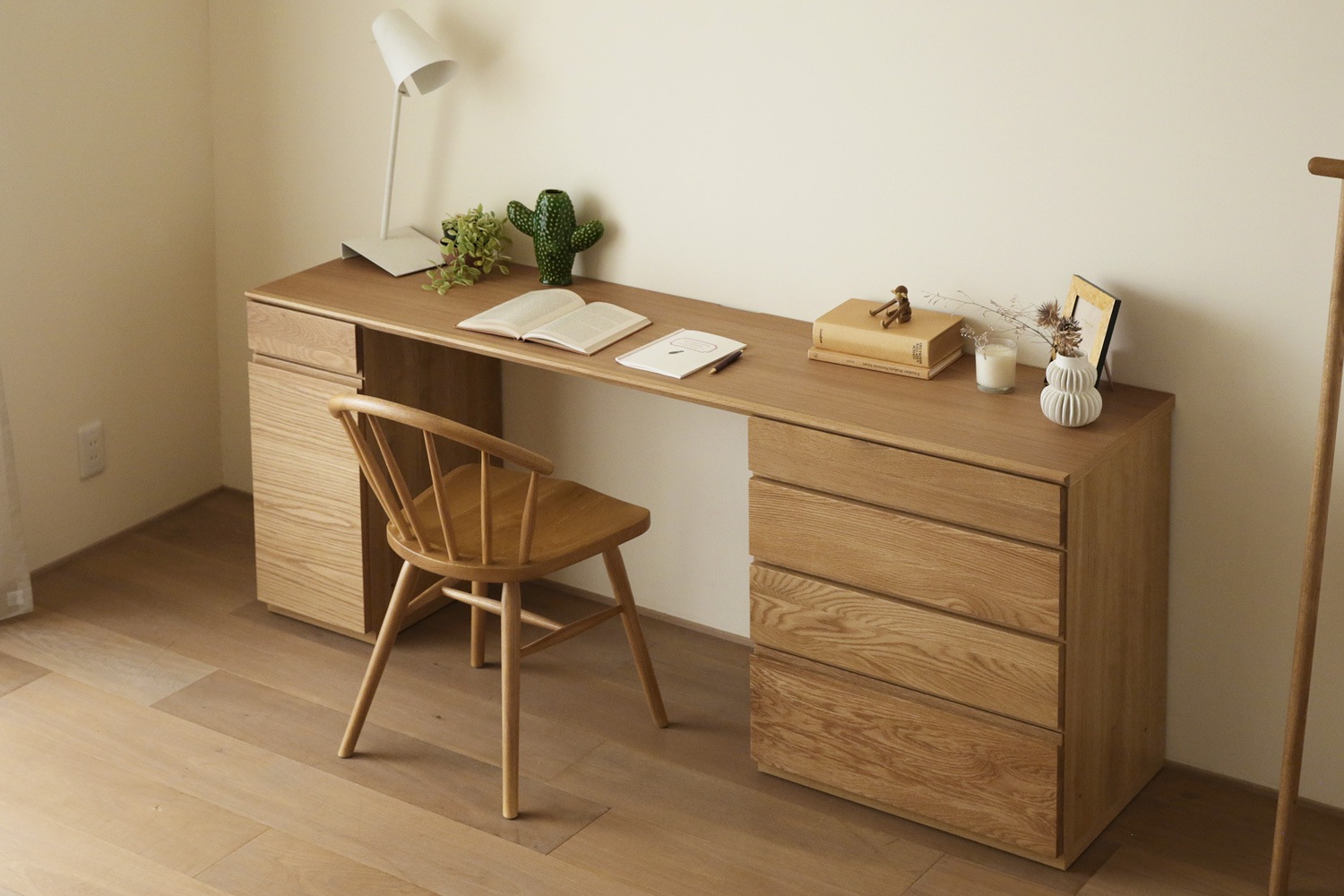 ASTER アスター DESK SET10 オーク (180天板 + 30キャビネット(左開き・右開き) + 60チェスト) ※チェア別売