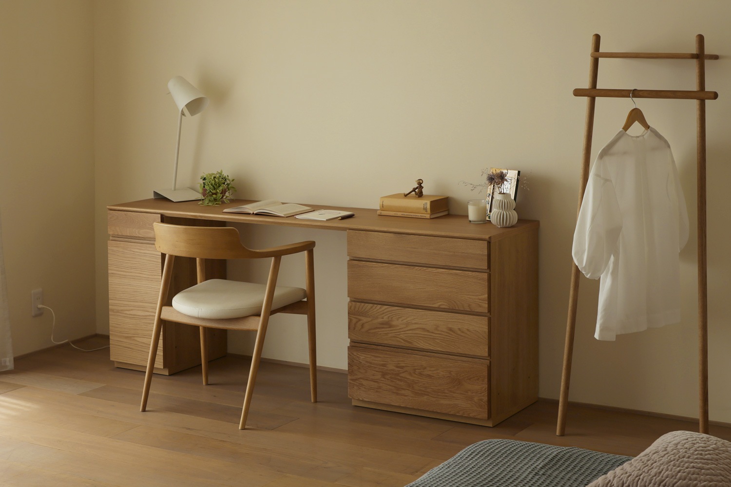 ASTER アスター DESK SET10 オーク (180天板 + 30キャビネット(左開き・右開き) + 60チェスト) ※チェア別売