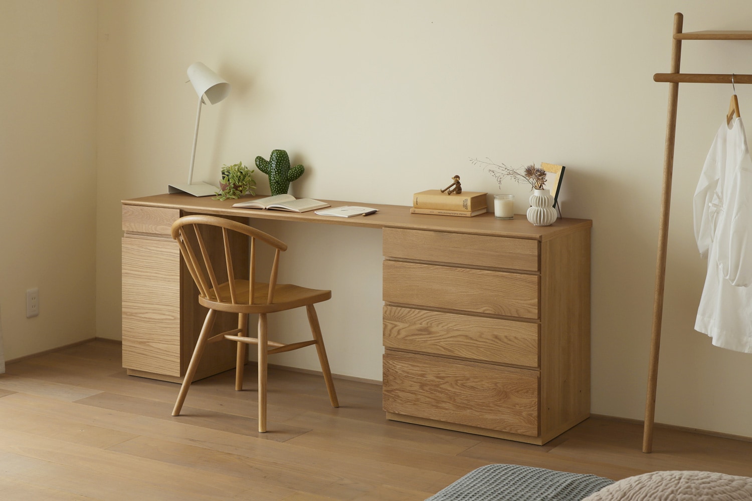 ASTER アスター DESK SET10 オーク (180天板 + 30キャビネット(左開き・右開き) + 60チェスト) ※チェア別売