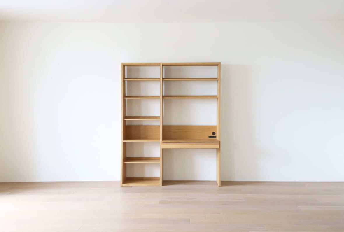 GALLE 65本棚(右加工あり) + 89学習デスクパーツ + エンドパネル(右エンド) 幅 184cm